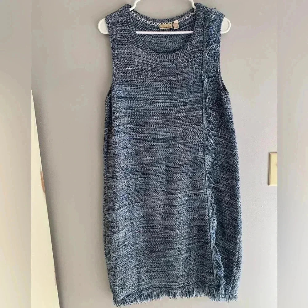 Woman’s Holding Horses By Anthropology Blue Knit Quilted Fringe MIDI Dress SizeM